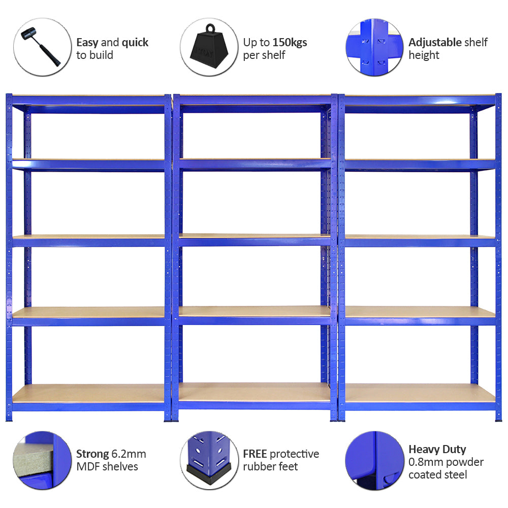 4 x Monster Racking T-Rax 75cm Lagerregal Blau mit Gratis Gummihammer