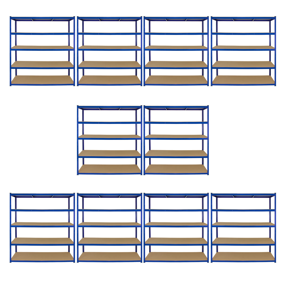 10 x Extra breite T-Rax Lagerregale 180cm x 160cm x 60cm - Blau