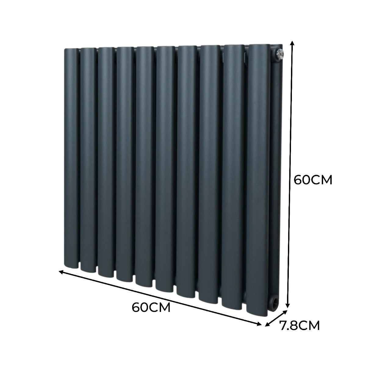 Oval Röhrenheizkörper & Chrom Thermostatventile – 600mm x 600mm - Anthrazitgrau