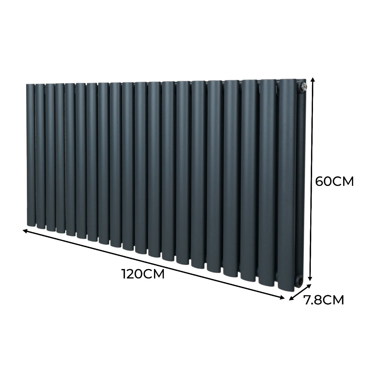 Oval Röhrenheizkörper & Chrom Thermostatventile – 600mm x 1200mm - Anthrazitgrau