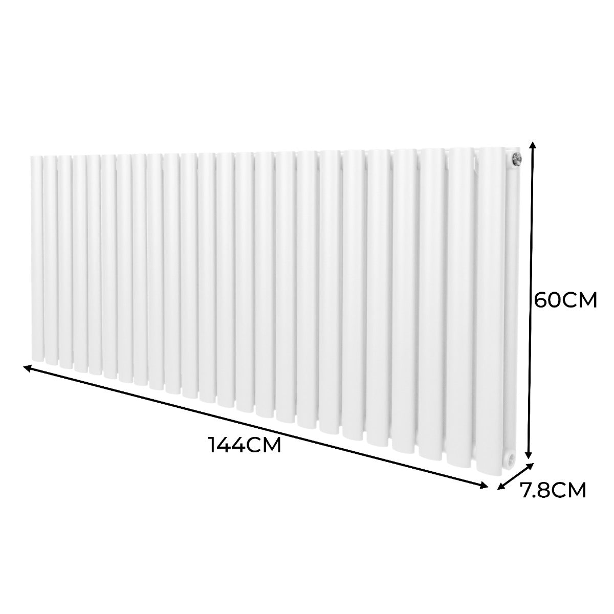 Oval Röhrenheizkörper & Chrom Thermostatventile – 600mm x 1440mm - Weiß