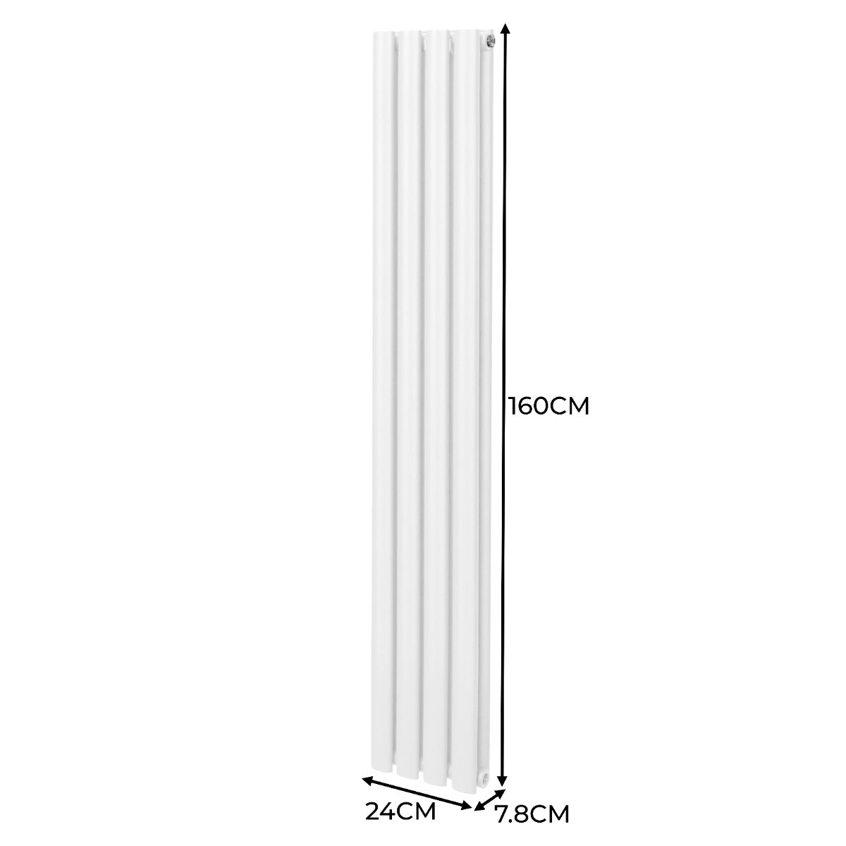 Oval Röhrenheizkörper & Chrom Thermostatventile – 1600mm x 240mm - Weiß