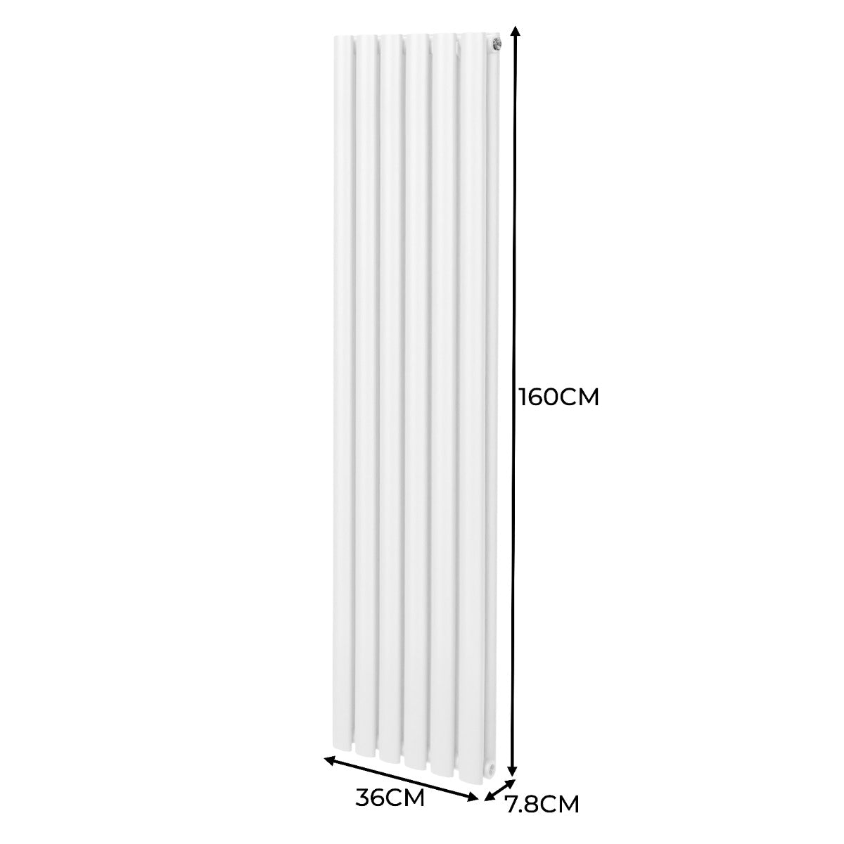 Oval Röhrenheizkörper & Chrom Thermostatventile – 1600mm x 360mm - Weiß