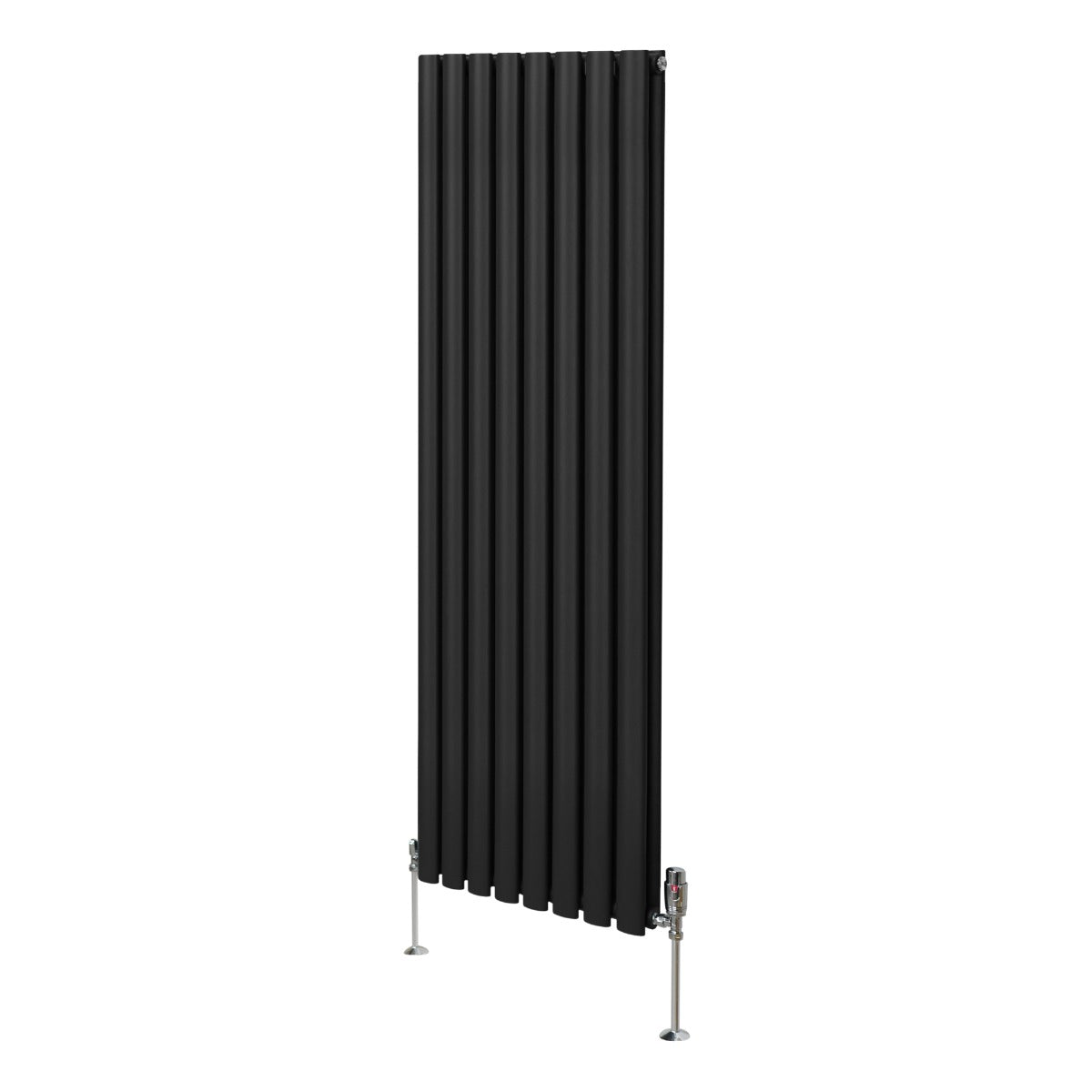 Oval Röhrenheizkörper & Chrom Thermostatventile – 1600mm x 480mm - Schwarz