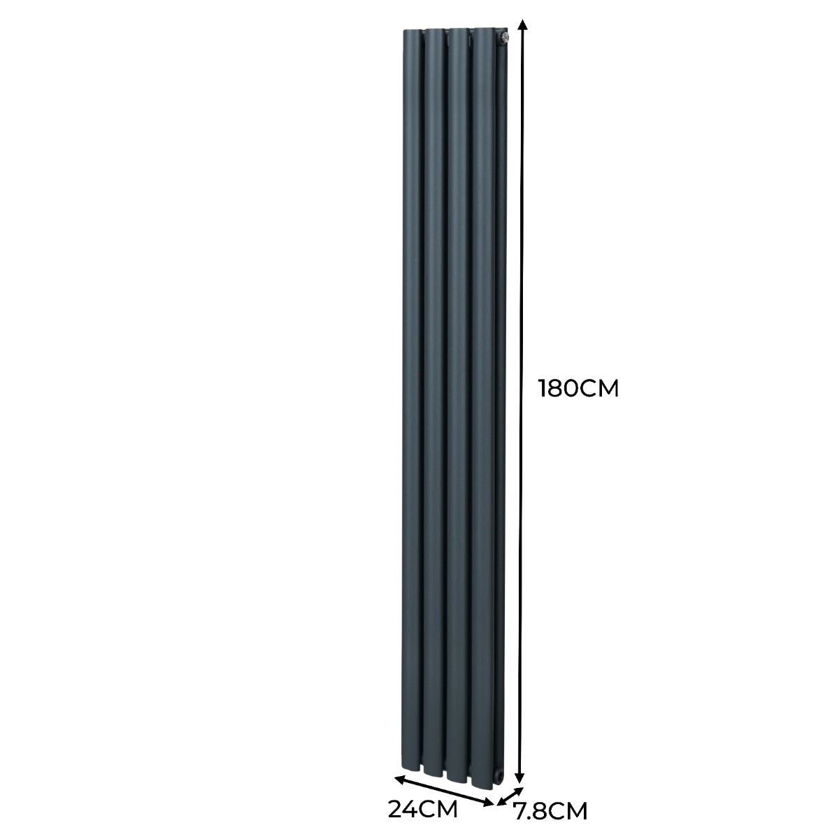 Oval Röhrenheizkörper & Chrom Thermostatventile – 1800mm x 240mm - Anthrazitgrau