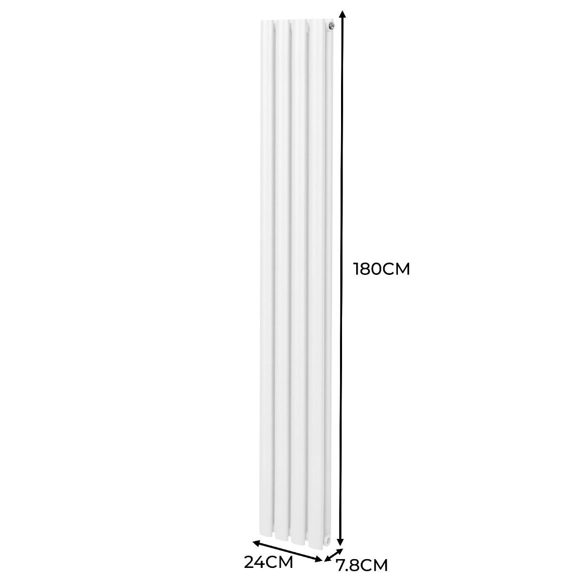 Oval Röhrenheizkörper & Chrom Thermostatventile – 1800mm x 240mm - Weiß