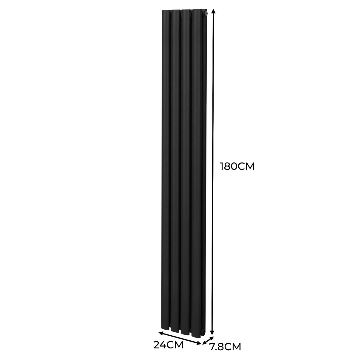 Oval Röhrenheizkörper & Chrom Thermostatventile – 1800mm x 240mm - Schwarz