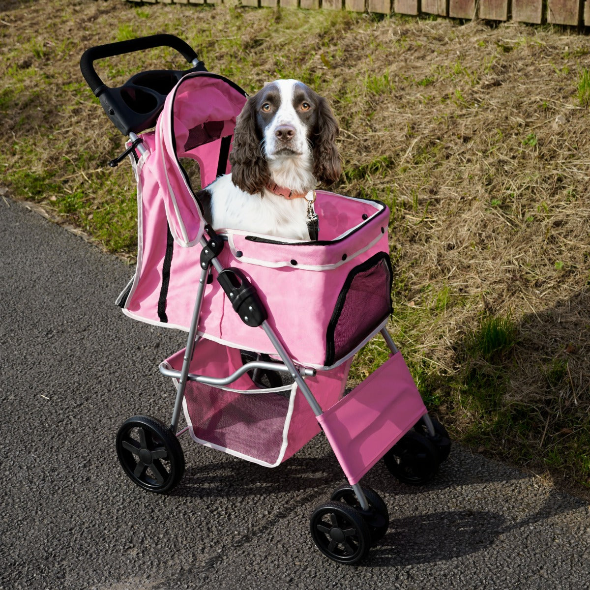 Haustierwagen mit Regenabdeckung - Rosa