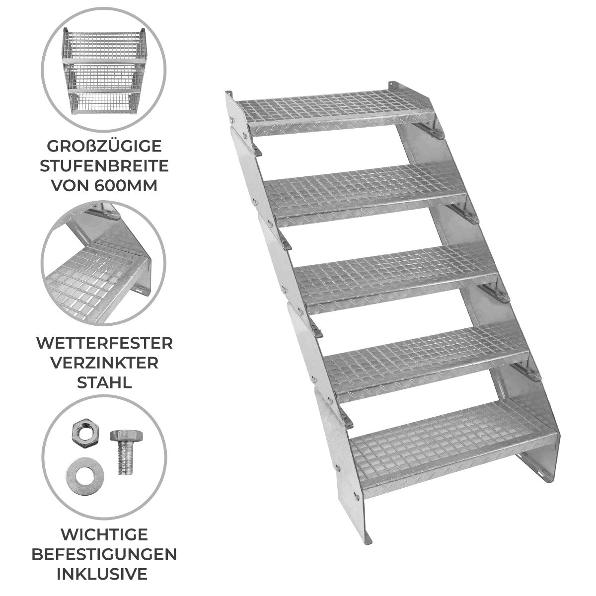 Verstellbare Fünfteilige Verzinkter Stahl Treppe – 600mm breit