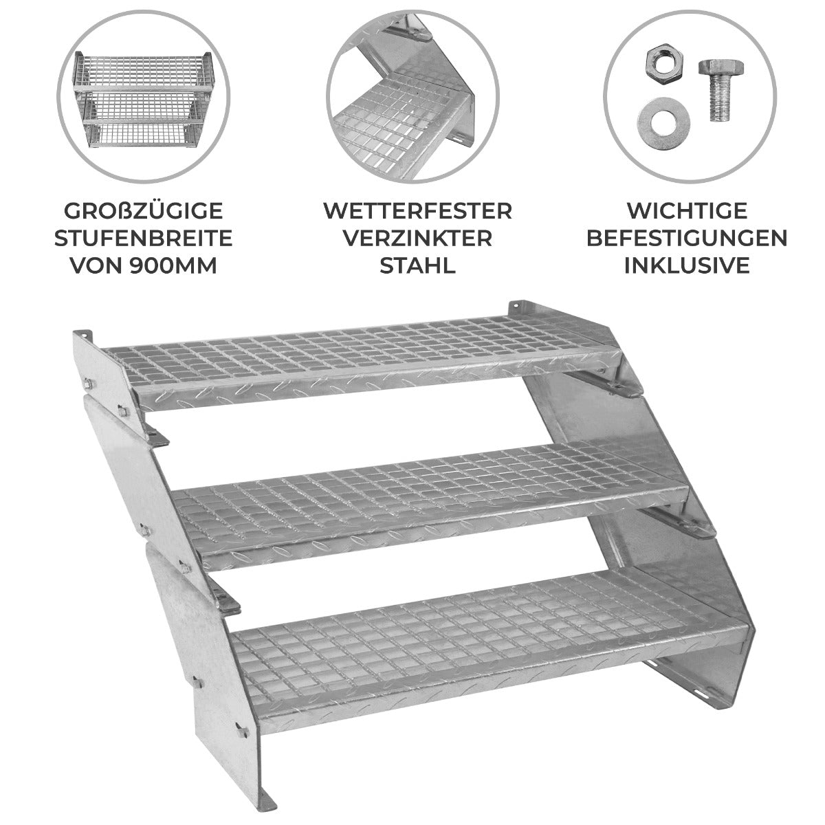 Verstellbare Dreiteilige Verzinkter Stahl Treppe – 900mm breit