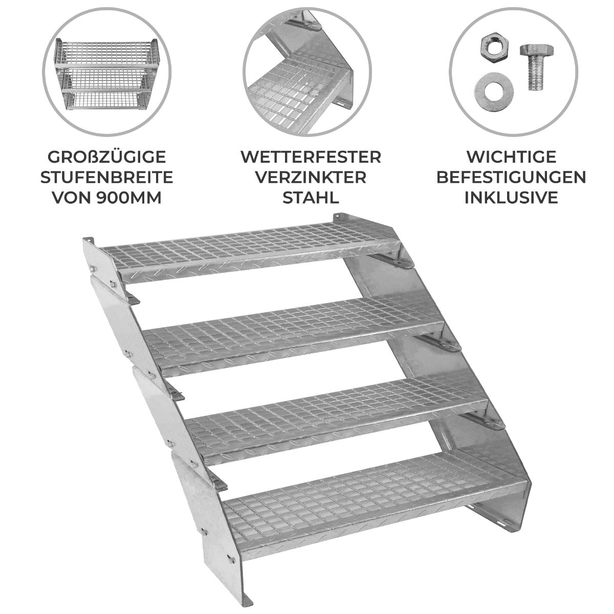 Verstellbare Vierteilige Verzinkter Stahl Treppe – 900mm breit