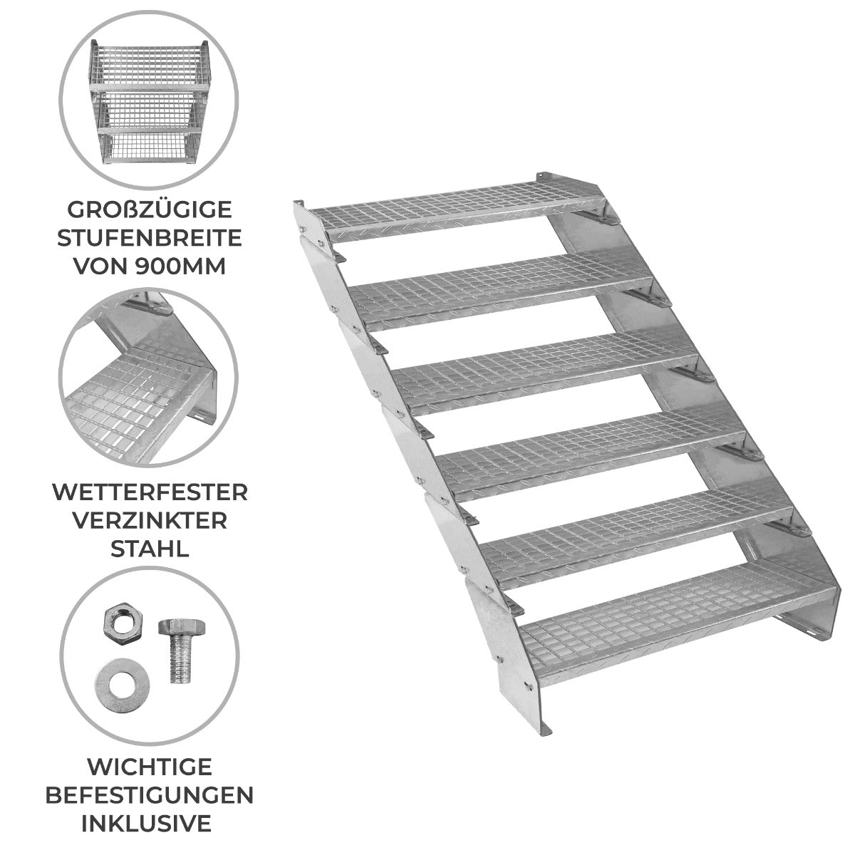 Verstellbare Sechsteilige Verzinkter Stahl Treppe – 900mm breit