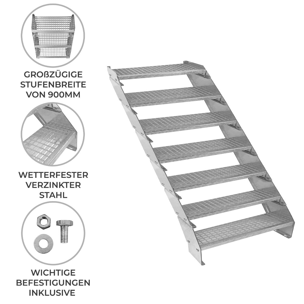 Verstellbare Siebenteilige Verzinkter Stahl Treppe – 900mm breit