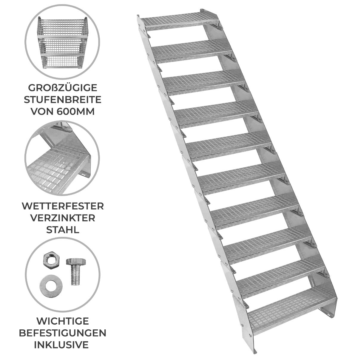 Verstellbare Zehnteilige Verzinkter Stahl Treppe – 600mm breit