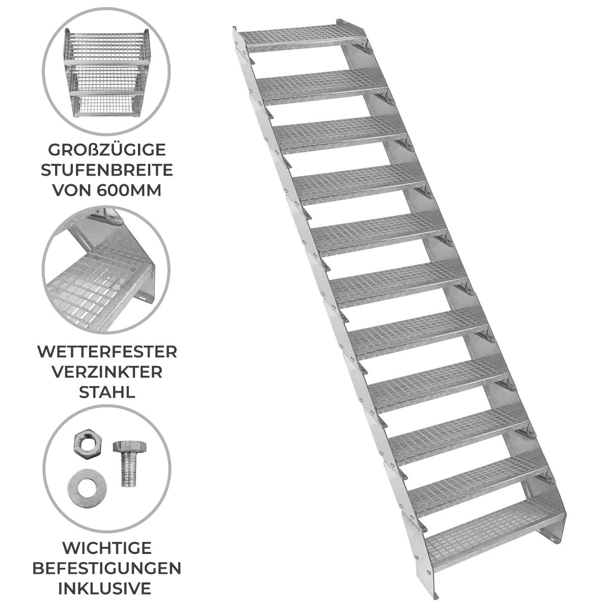 Verstellbare Elfteilige Verzinkter Stahl Treppe – 600mm breit