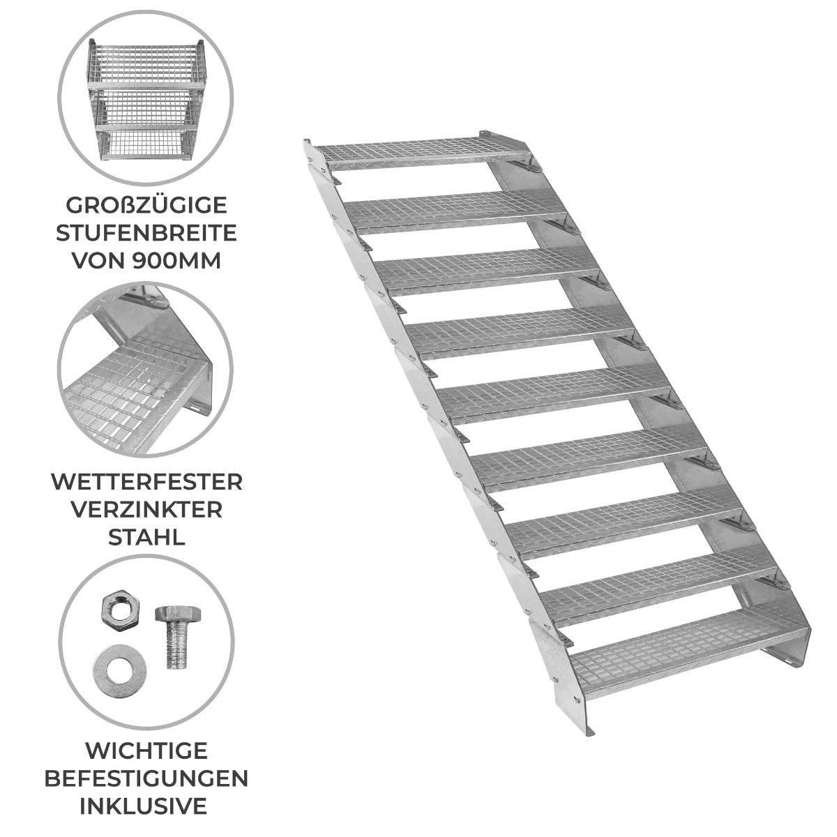 Verstellbare Neunteilige Verzinkter Stahl Treppe – 900mm breit