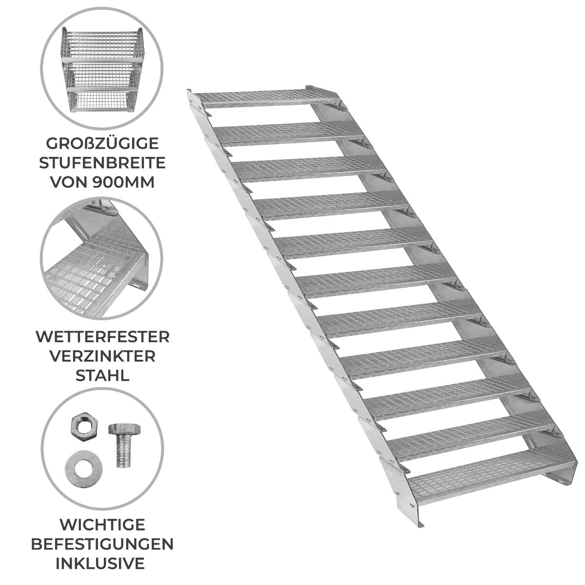 Verstellbare Elfteilige Verzinkter Stahl Treppe – 900mm breit