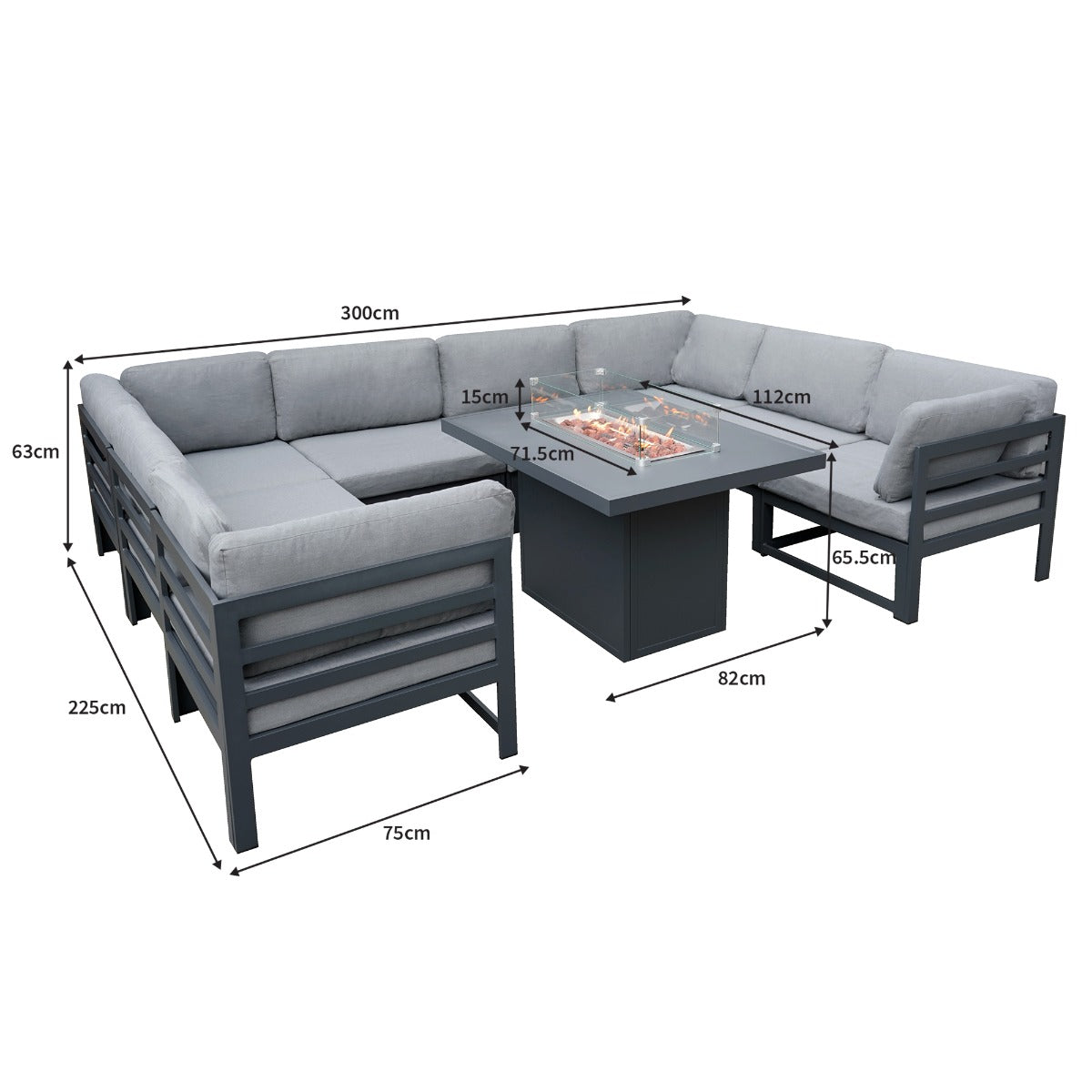 Modulares Gartenlounge-Set mit integrierter Feuerstelle