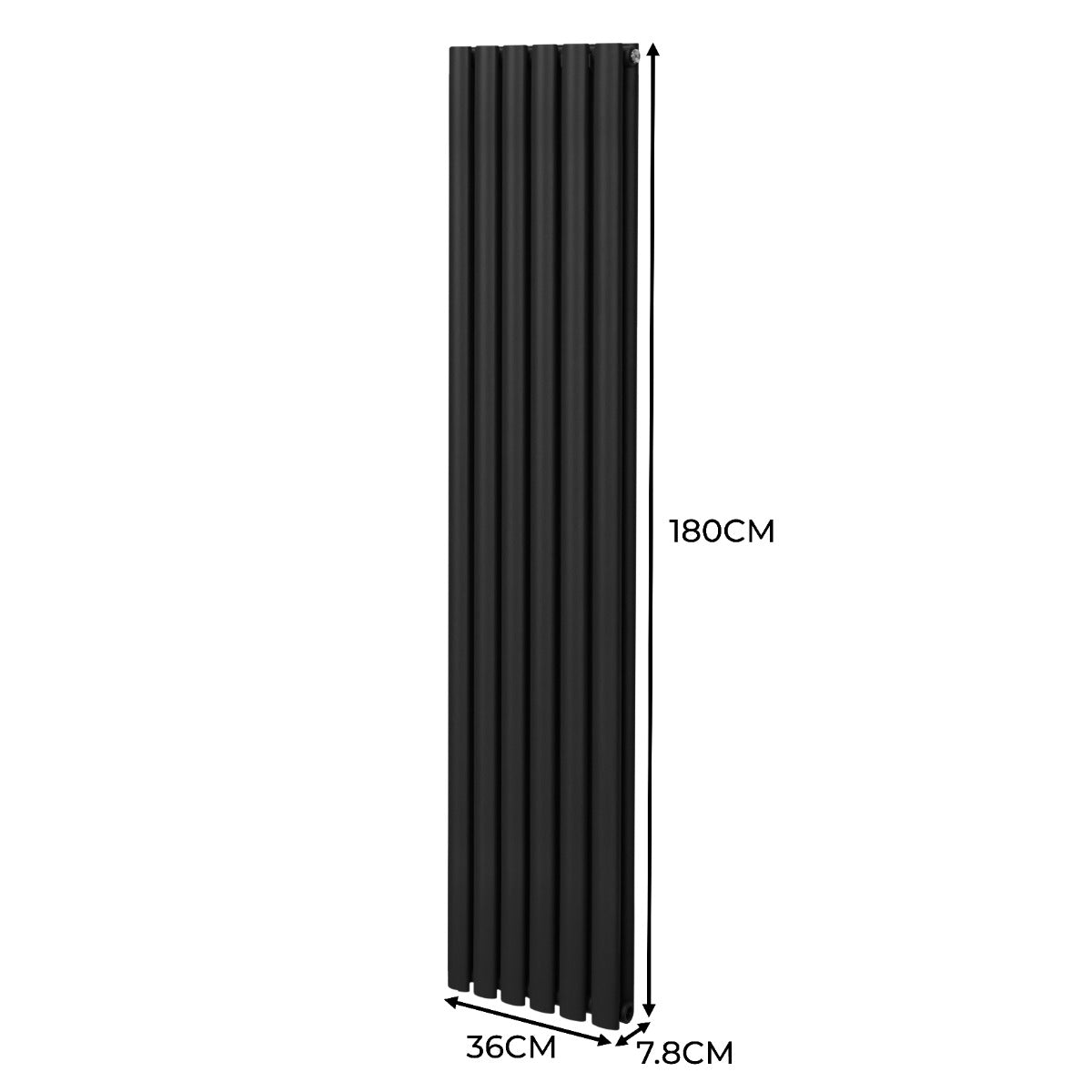 Oval Röhrenheizkörper - 1800mm x 360mm - Schwarz