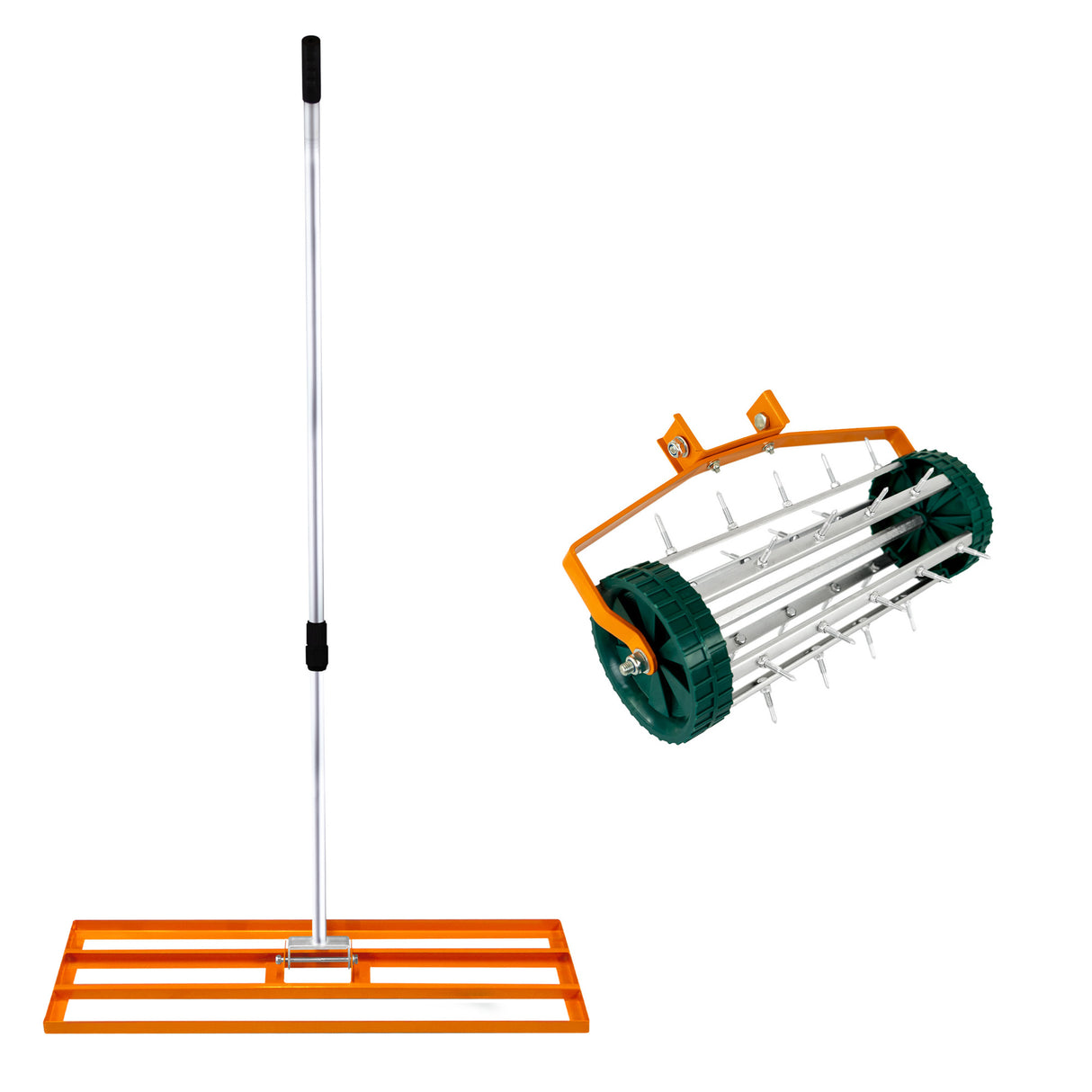 T-Mech Rasenrakel 100cm und rollender Rasenlüfter – Orange