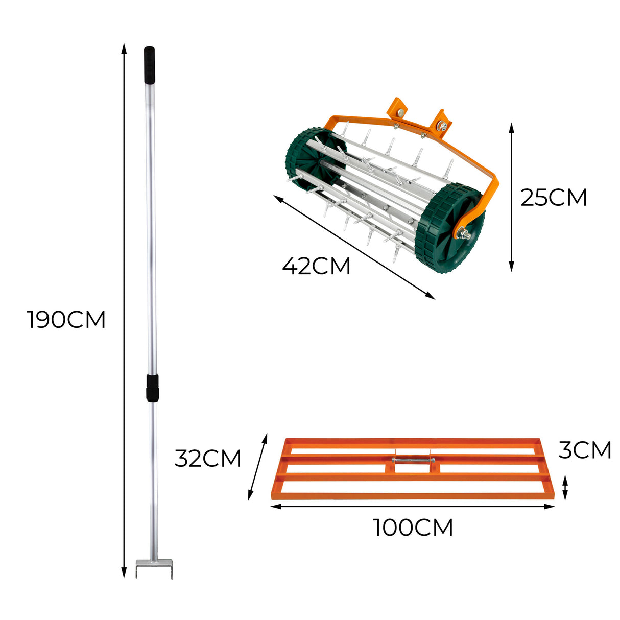 T-Mech Rasenrakel 100cm und rollender Rasenlüfter – Orange