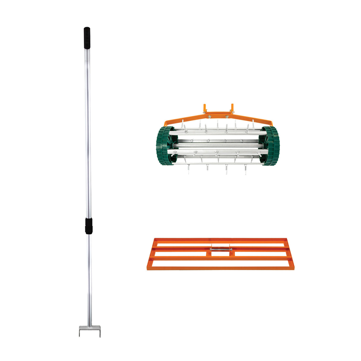 T-Mech Rasenrakel 100cm und rollender Rasenlüfter – Orange