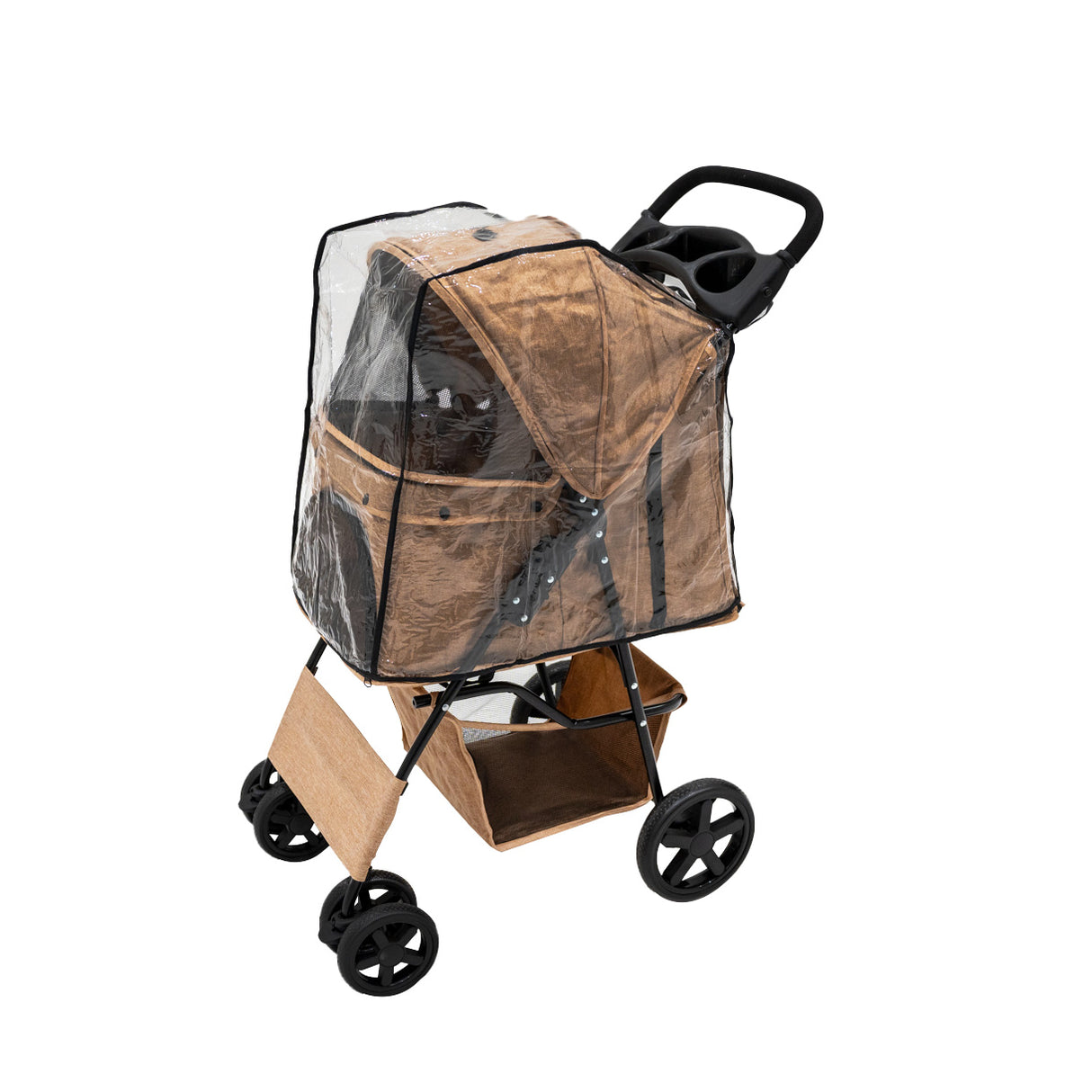 Haustierwagen mit Regenabdeckung – gewebtes Beige