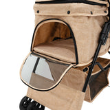 Haustierwagen mit Regenabdeckung – gewebtes Beige