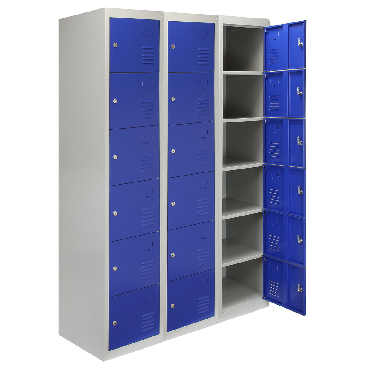 3 x 6-türiger Schließfachschrank Spind - Blau