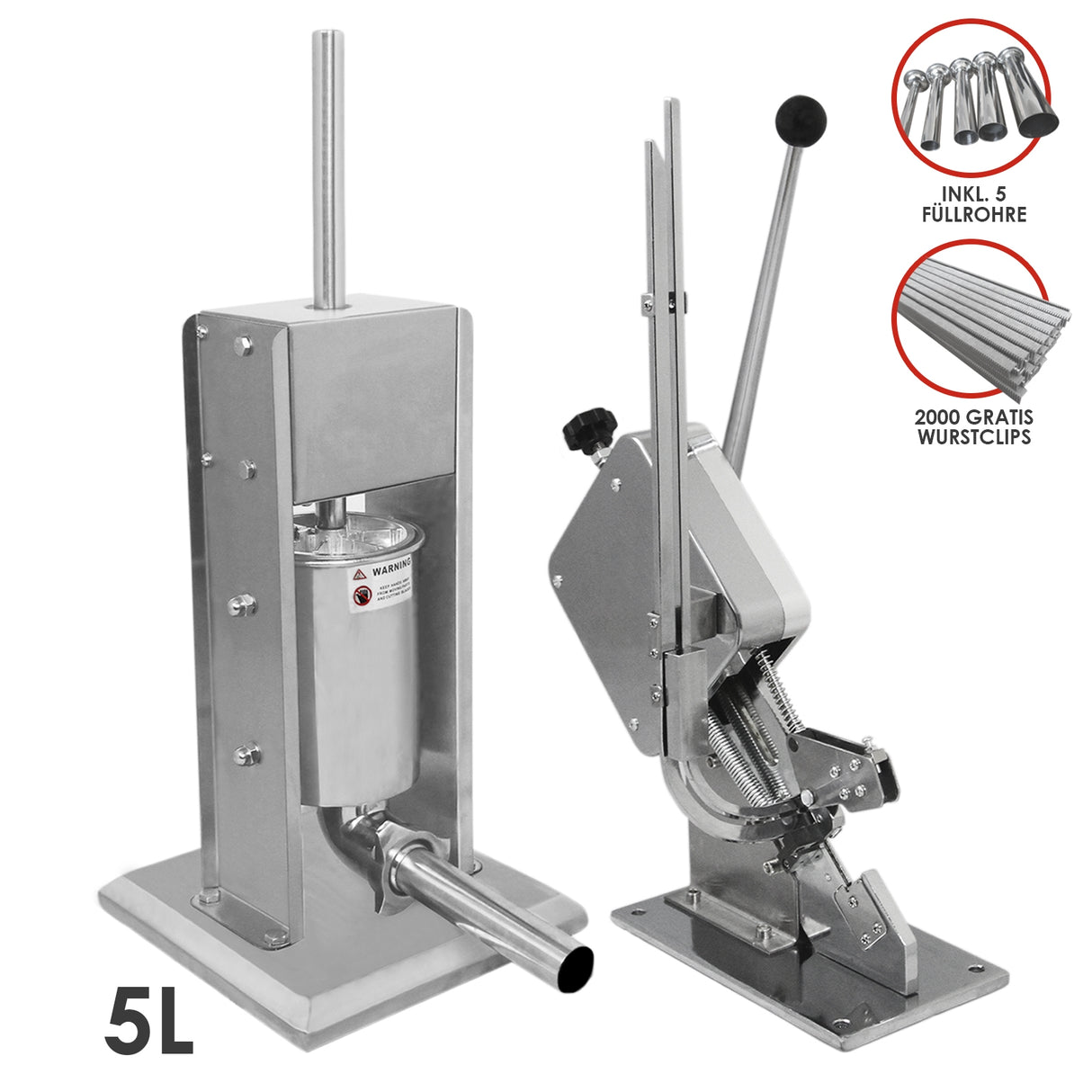 Kukoo 5 Liter Wurstfüller und Wurstclipper im Set