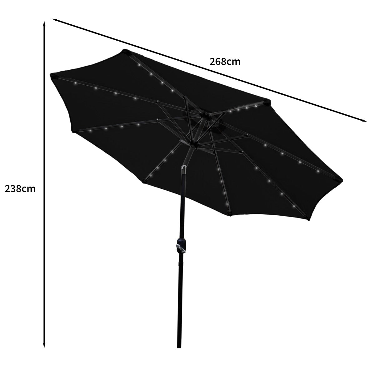 270cm LED Sonnenschirm mit Kippfunktion - Schwarz