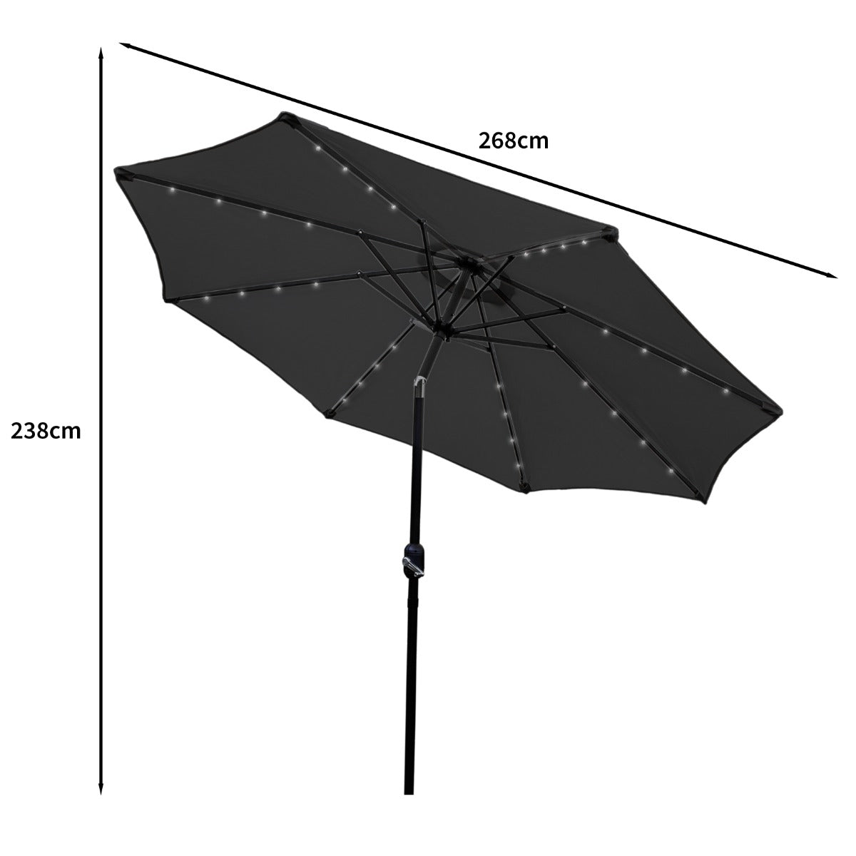 270cm LED Sonnenschirm mit Kippfunktion - Grau