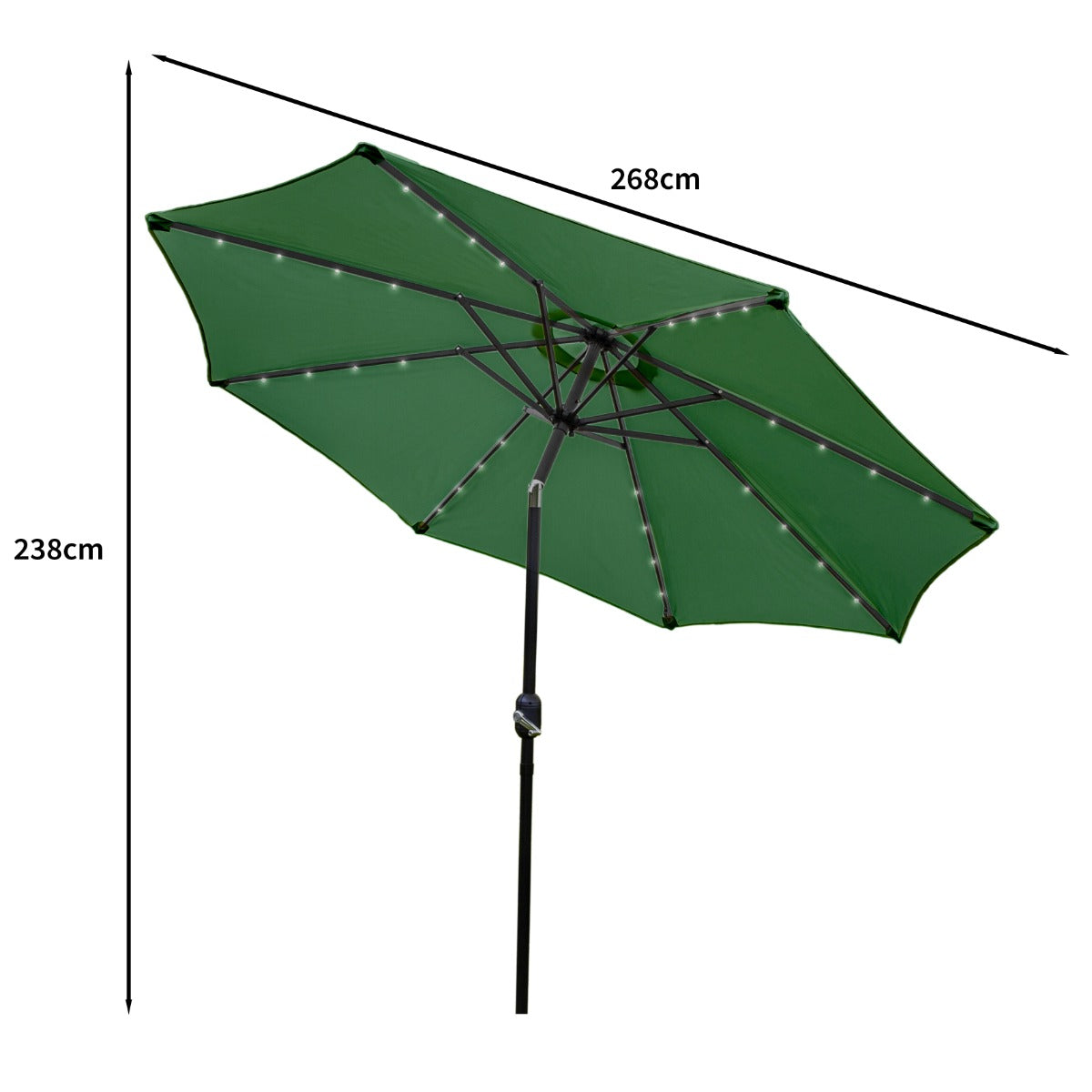 270cm LED Sonnenschirm mit Kippfunktion - Grün