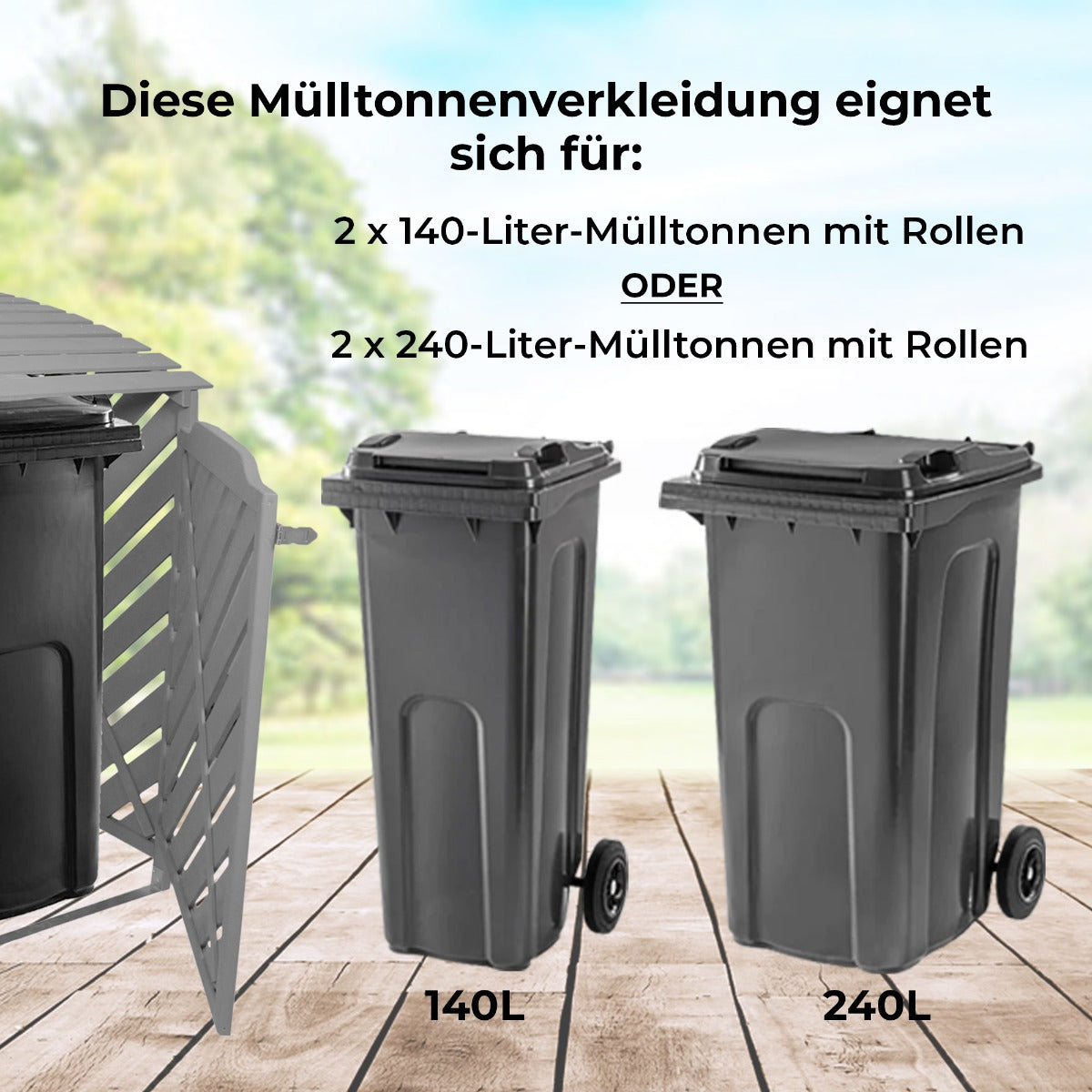 Mülltonnenverkleidung 2er Tonnen 240L - Holz grau gewaschen